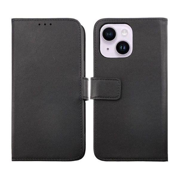 Rvelon iPhone 14 Cover Ægte læder Kortlomme Sort