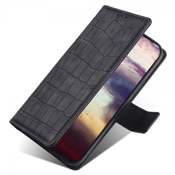 iPhone 14 Plus Cover Krokodillemønster Sort