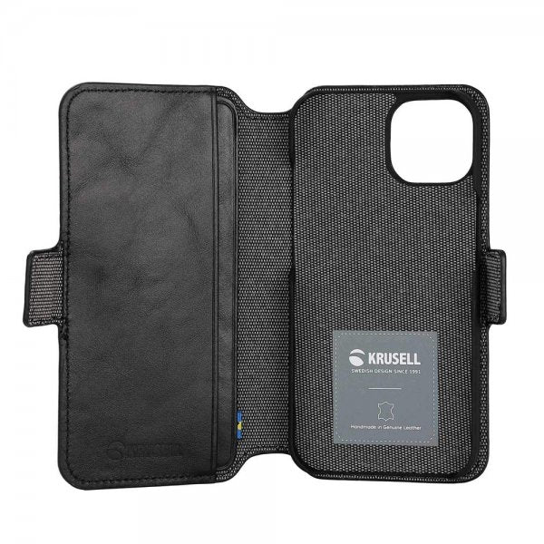 Krusell iPhone 14 Plus Cover Leather PhoneWallet Sort
