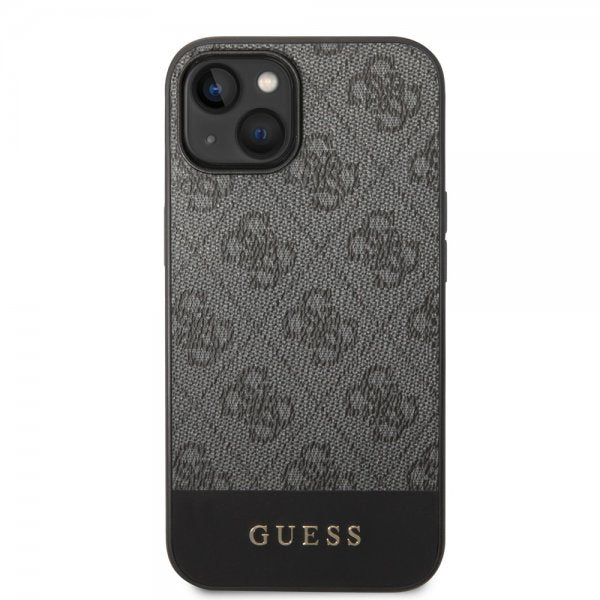 Guess iPhone 14 Plus Cover Bottom Stripe Metal Logo Grå