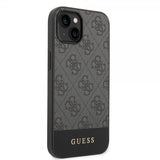 Guess iPhone 14 Plus Cover Bottom Stripe Metal Logo Grå