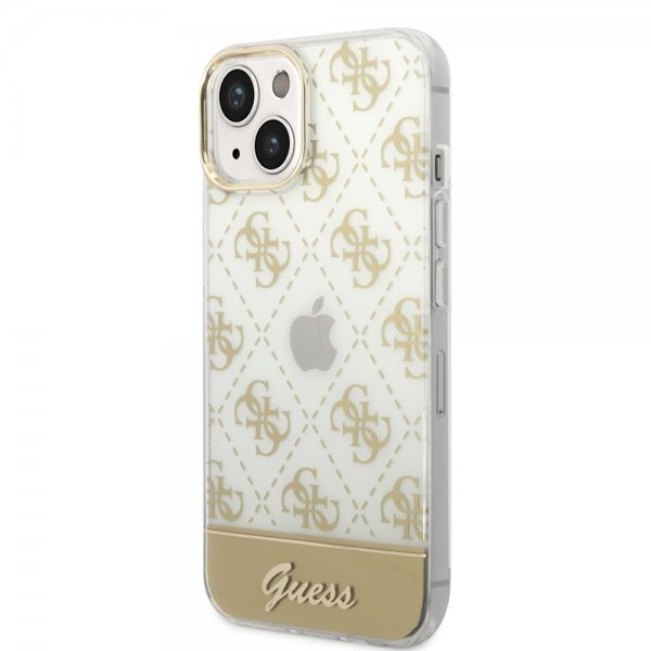 Guess iPhone 14 Plus Cover Bottom Stripe Script Logo Guld