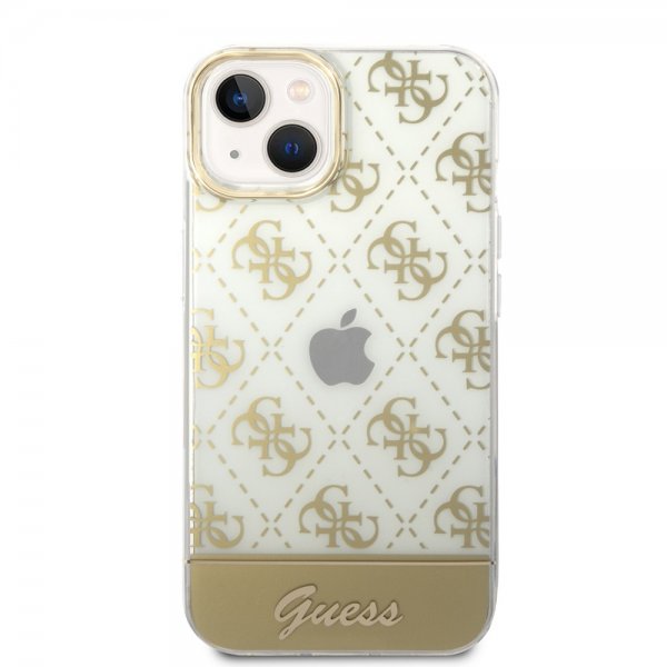 Guess iPhone 14 Plus Cover Bottom Stripe Script Logo Guld