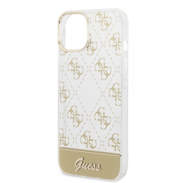 Guess iPhone 14 Plus Cover Bottom Stripe Script Logo Guld