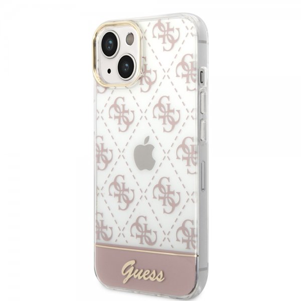 Guess iPhone 14 Plus Cover Bottom Stripe Script Logo Rosa