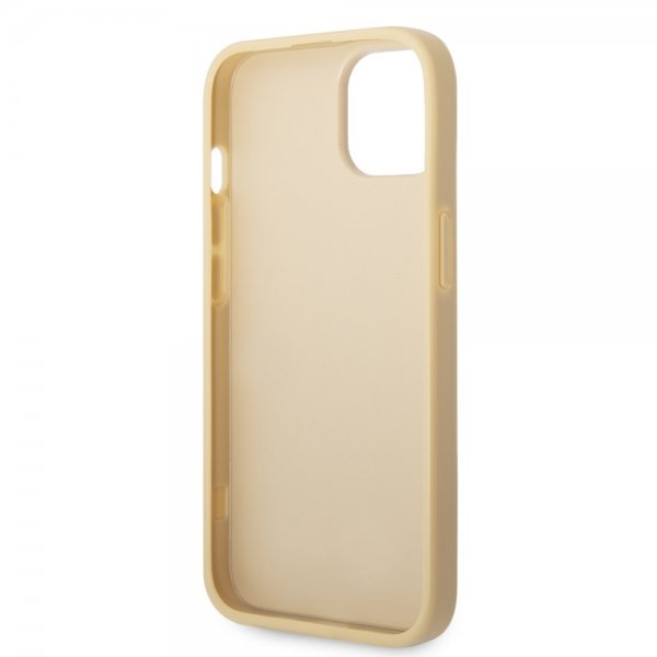 Guess iPhone 14 Plus Cover Glitter Flakes Metal Logo Guld