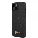 Guess iPhone 14 Plus Cover Glitter Flakes Metal Logo Sort