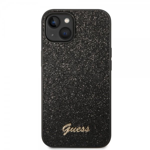 Guess iPhone 14 Plus Cover Glitter Flakes Metal Logo Sort