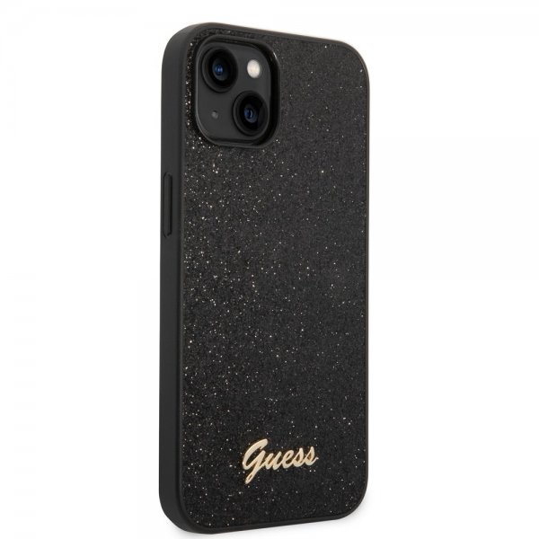 Guess iPhone 14 Plus Cover Glitter Flakes Metal Logo Sort