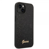 Guess iPhone 14 Plus Cover Glitter Flakes Metal Logo Sort