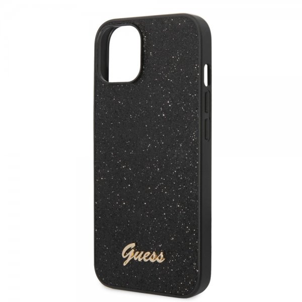 Guess iPhone 14 Plus Cover Glitter Flakes Metal Logo Sort
