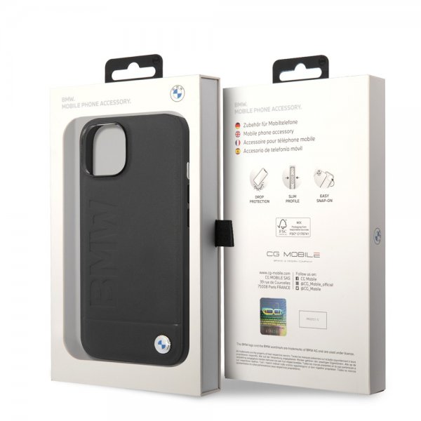 BMW iPhone 14 Plus Cover Hot Stamp Metal Logo Sort
