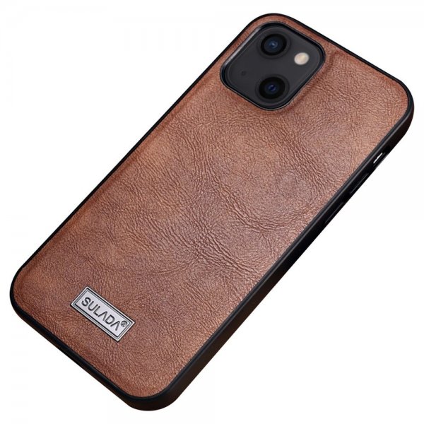 Sulada iPhone 14 Plus Cover Lædertekstur Brun