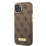 Guess iPhone 14 Plus Cover Metal Plate Logo MagSafe Brun