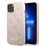 Guess iPhone 14 Plus Cover Metal Plate Logo MagSafe Rosa