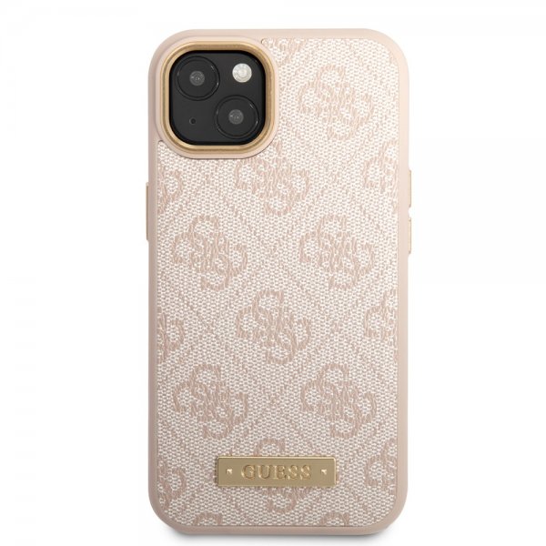Guess iPhone 14 Plus Cover Metal Plate Logo MagSafe Rosa