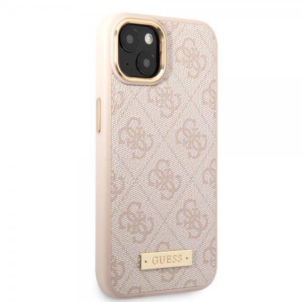 Guess iPhone 14 Plus Cover Metal Plate Logo MagSafe Rosa