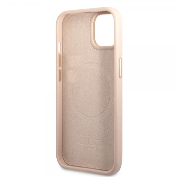 Guess iPhone 14 Plus Cover Metal Plate Logo MagSafe Rosa