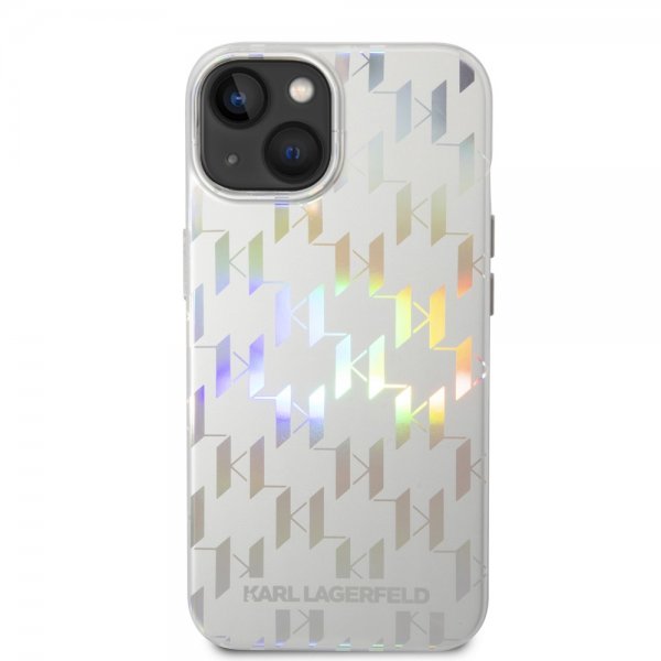 Karl Lagerfeld iPhone 14 Plus Cover Monogram Iridescent Silver