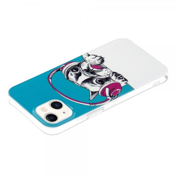 iPhone 14 Plus Cover Motiv Hund med Hovedtelefoner