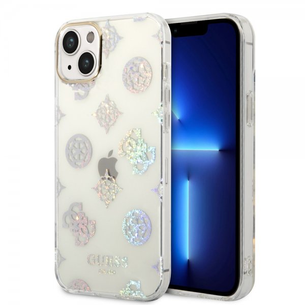 Guess iPhone 14 Plus Cover Peony Glitter Hvid