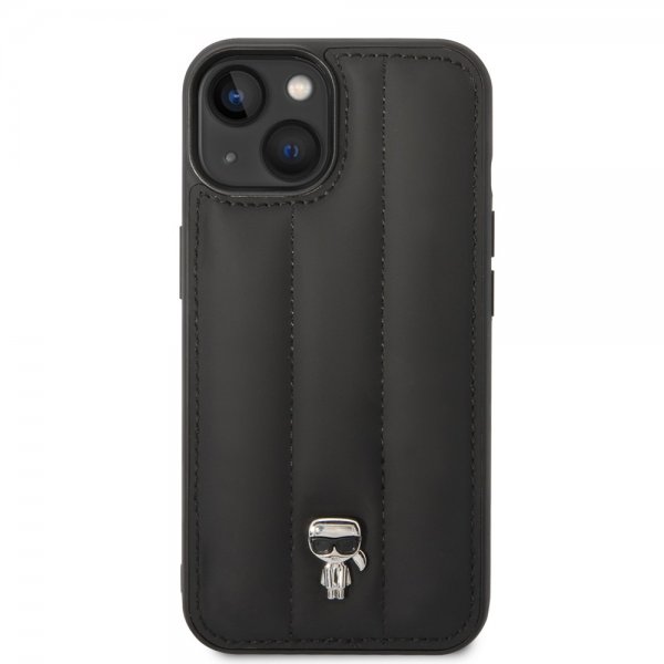 Karl Lagerfeld iPhone 14 Plus Cover Quilted Nylon Puffy Case Ikonik Pin Sort