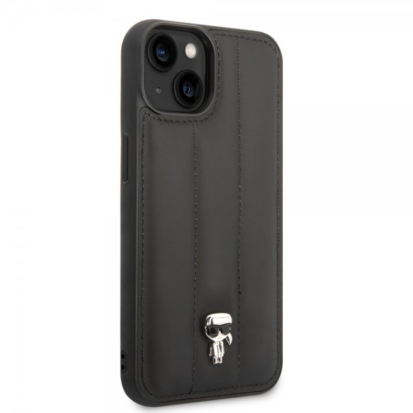 Karl Lagerfeld iPhone 14 Plus Cover Quilted Nylon Puffy Case Ikonik Pin Sort