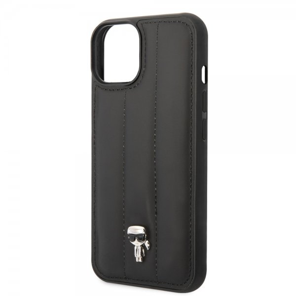 Karl Lagerfeld iPhone 14 Plus Cover Quilted Nylon Puffy Case Ikonik Pin Sort