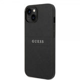 Guess iPhone 14 Plus Cover Saffiano Metal Logo Stripes Sort