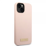 Guess iPhone 14 Plus Cover Silikone Metalplade MagSafe Rosa
