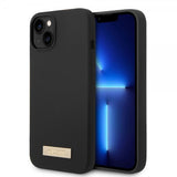 Guess iPhone 14 Plus Cover Silikone Metalplade MagSafe Sort