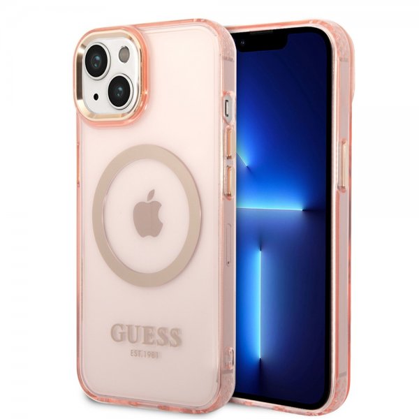 Guess iPhone 14 Plus Cover Translucent MagSafe Rosa