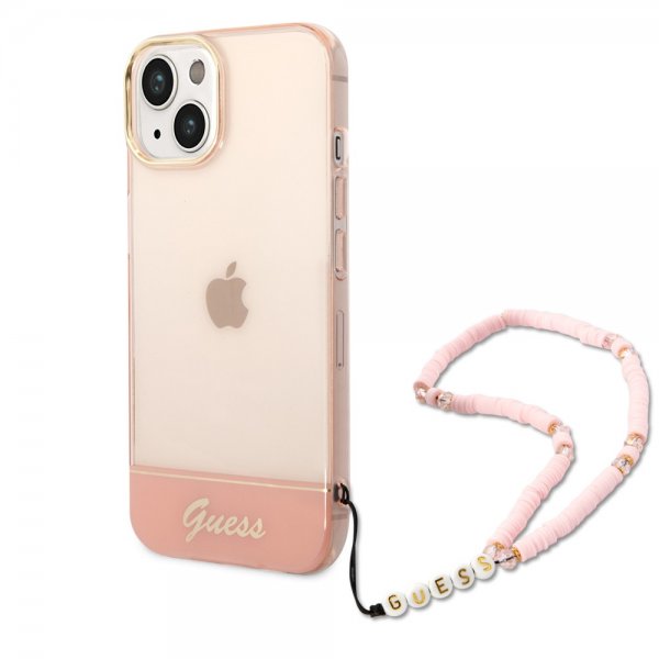 Guess iPhone 14 Plus Cover Translucent with Strap Rosa