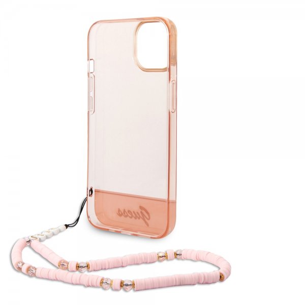 Guess iPhone 14 Plus Cover Translucent with Strap Rosa