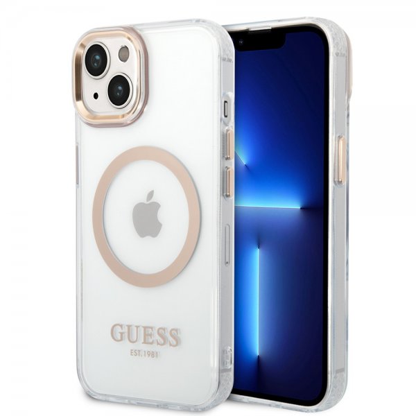 Guess iPhone 14 Plus Cover Transparent MagSafe Guld Transparent