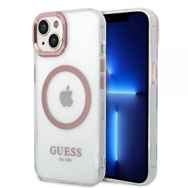 Guess iPhone 14 Plus Cover Gennemsigtig MagSafe Rosa Gennemsigtig