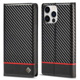 Lc.Imeeke iPhone 14 Pro Cover Kulfibertekstur Rød Stribe Horisontal