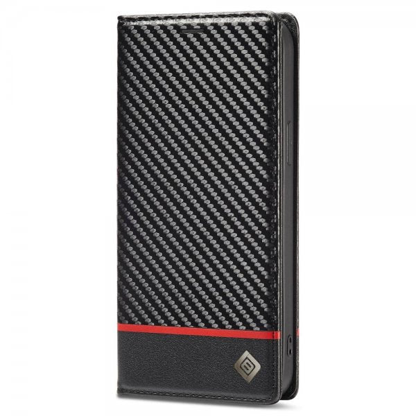 Lc.Imeeke iPhone 14 Pro Cover Kulfibertekstur Rød Stribe Horisontal