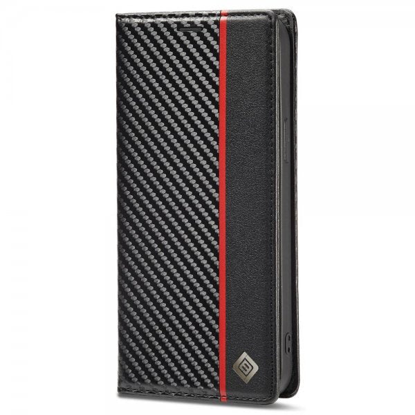 Lc.Imeeke iPhone 14 Pro Cover Kulfibertekstur Rød Stribe Vertikal