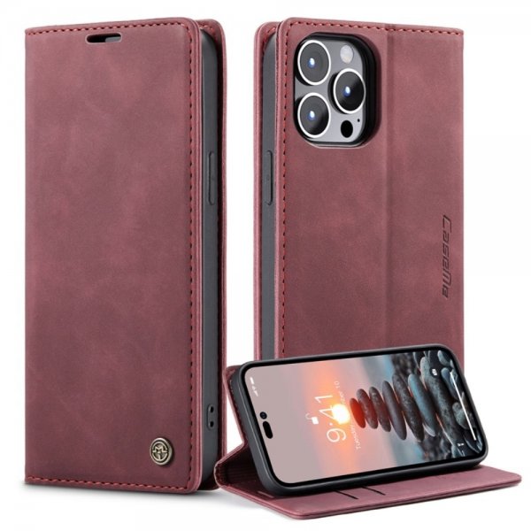 CaseMe iPhone 14 Pro Retro Flip Cover Rød