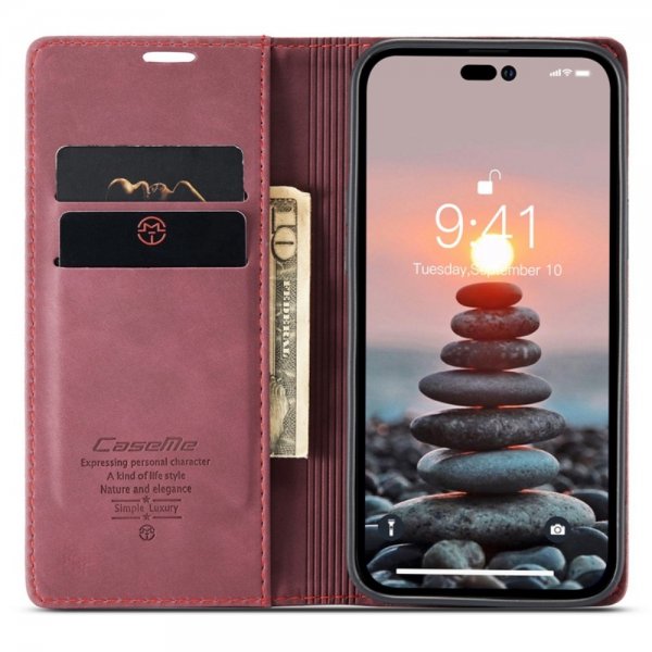 CaseMe iPhone 14 Pro Retro Flip Cover Rød