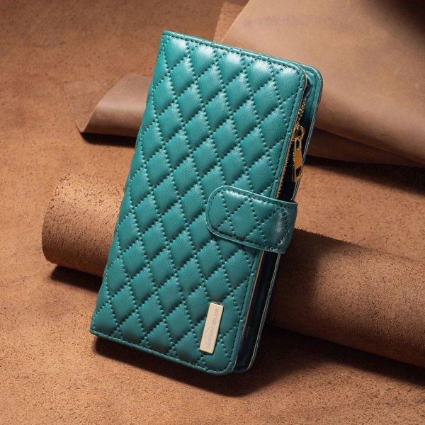 iPhone 14 Pro Cover Rombemønster Lynlås Grøn