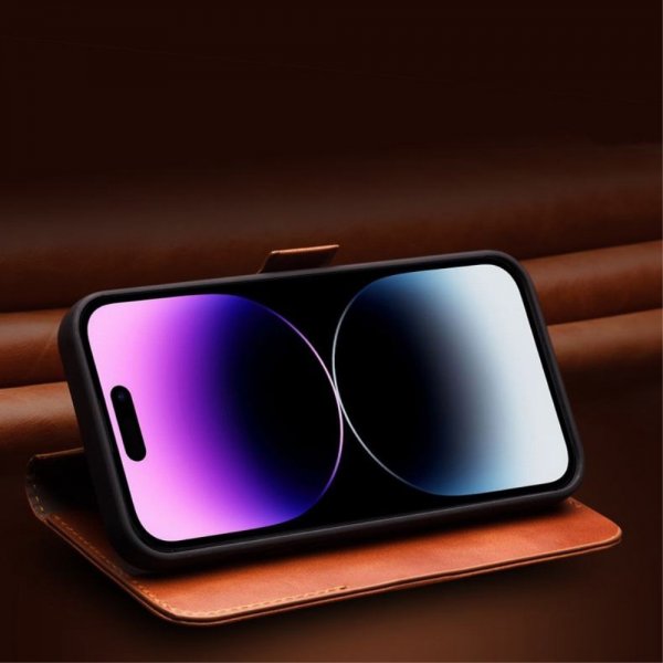 Qialino iPhone 14 Pro Max Etui Ægte Læder Brun