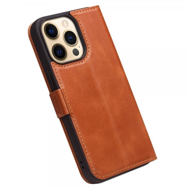 Qialino iPhone 14 Pro Max Etui Ægte Læder Brun
