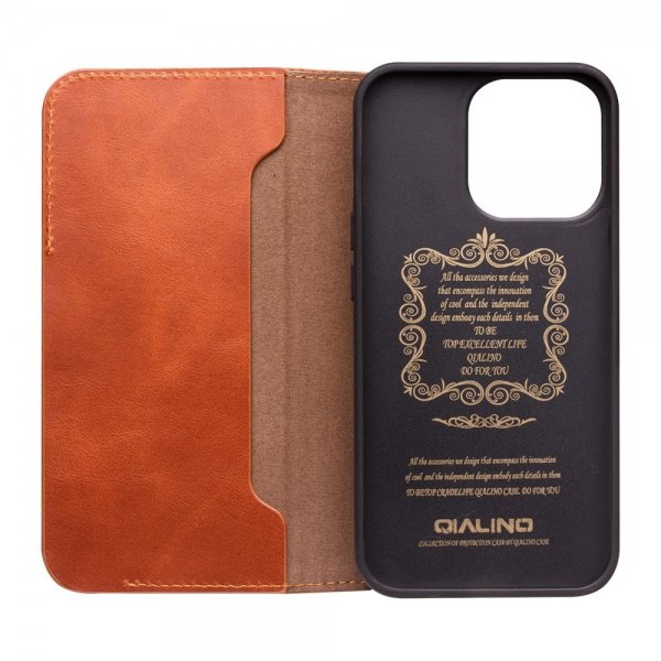 Qialino iPhone 14 Pro Max Etui Ægte Læder Brun