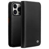 Qialino iPhone 14 Pro Max Etui Ægte Læder Sort