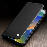 Qialino iPhone 14 Pro Max Etui Ægte Læder Sort