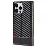 Lc.Imeeke iPhone 14 Pro Max Cover Kulfibertekstur Rød Stribe Horisontal