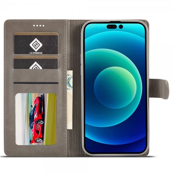 Lc.Imeeke iPhone 14 Pro Max Cover med Kortlomme Standerfunktion Grå