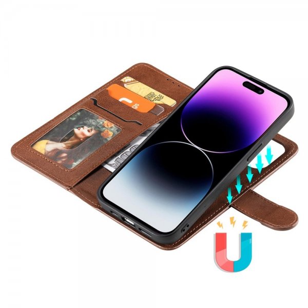 iPhone 14 Pro Max Cover med Aftageligt Cover KT Leather Series-3 Brun